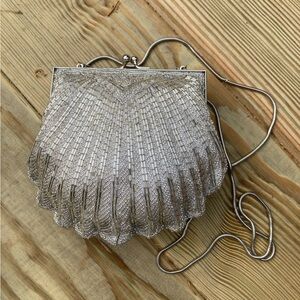 Shell Clutch Vintage Silver White Interior